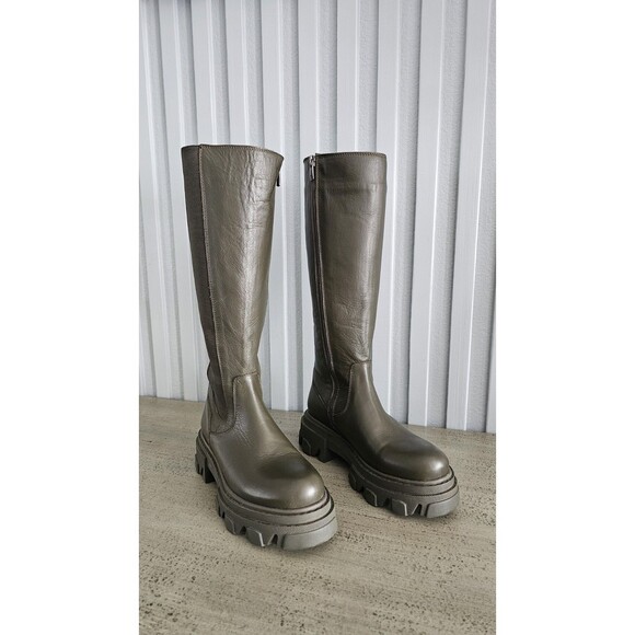 Steve Madden Wayde Tall Leather Lug Sole Boots – Women’s Size 6M – Olive Green - Picture 3 of 8